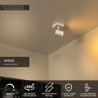 Lucide AMIGO - Plafondspot - 1xGU10 - Wit